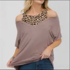 94- Layered Mocha Leopard Blouse